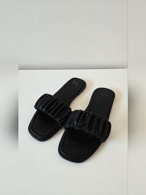 Time & Tru Black Ruched Slide Sandals - Women